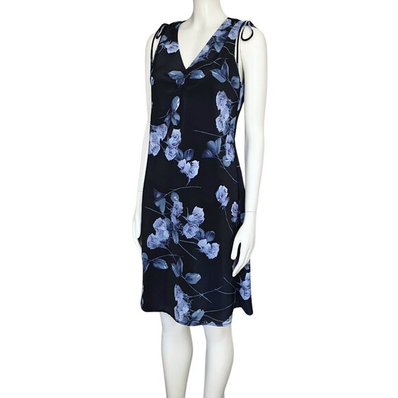 Vintage 90s Y2K Blue Navy Floral Fairycore Whimsigoth Dress Small Sundress Bows - Picture 3 of 10